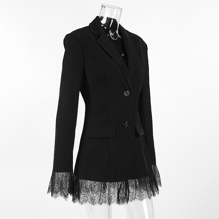 Lace Trim Blazer - Black