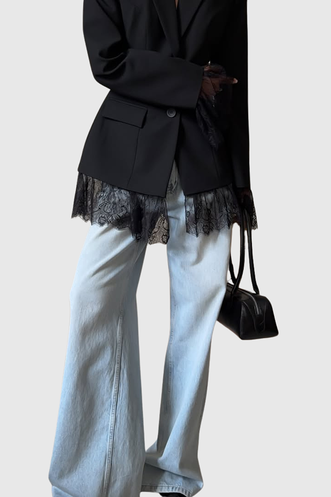 Lace Trim Blazer - Black
