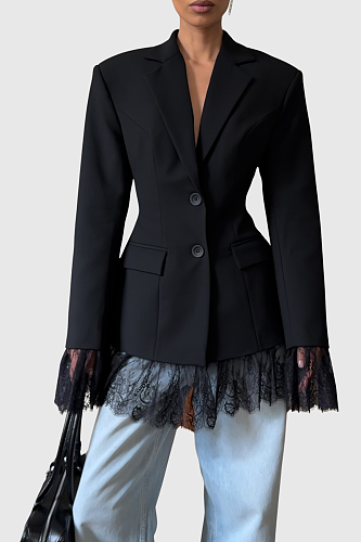 Lace Trim Blazer - Black