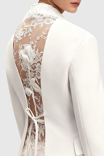 Floral Lace Blazer - White