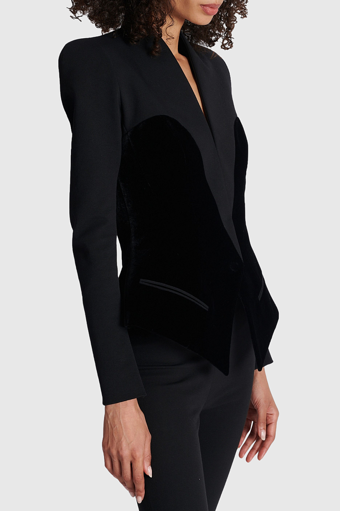 Velvet Collarless Bustier Blazer