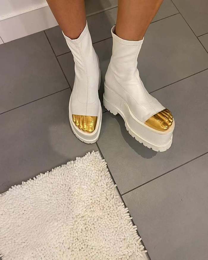 Trompe-l'œil Toe Leather Sock Boots