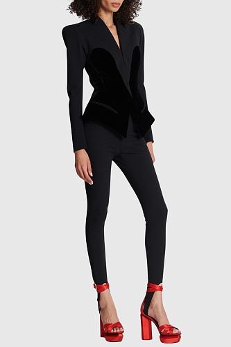 Velvet Collarless Bustier Blazer