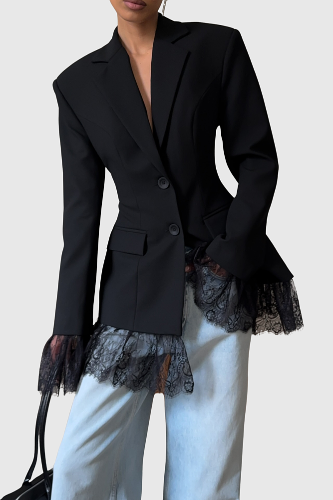 Lace Trim Blazer - Black