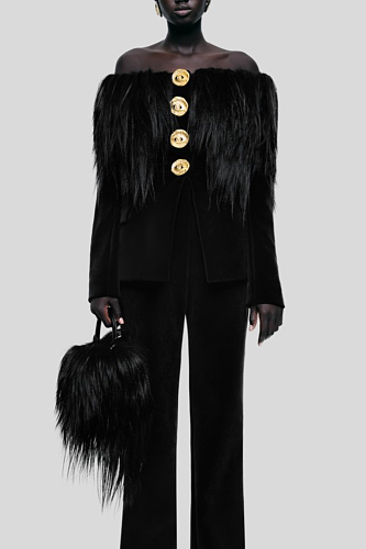 Off Shoulder Feather Blazer