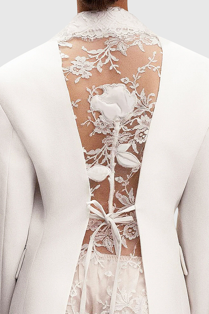 Floral Lace Blazer - White