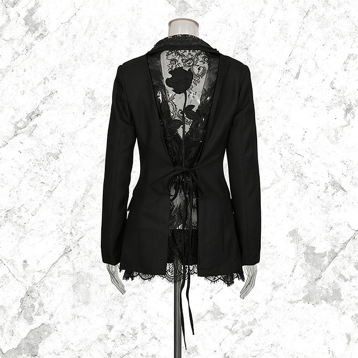 Floral Lace Blazer - Black