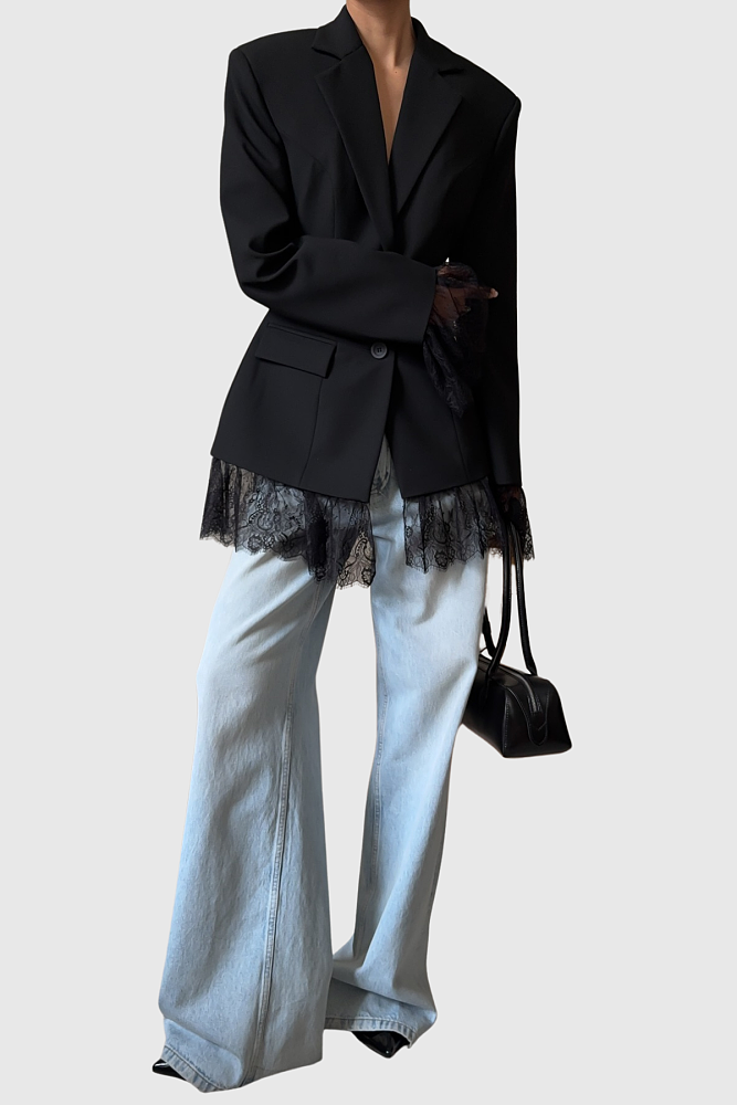 Lace Trim Blazer - Black