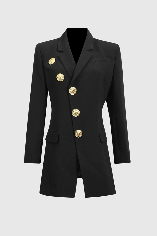 Asymmetrical Gold Button Blazer