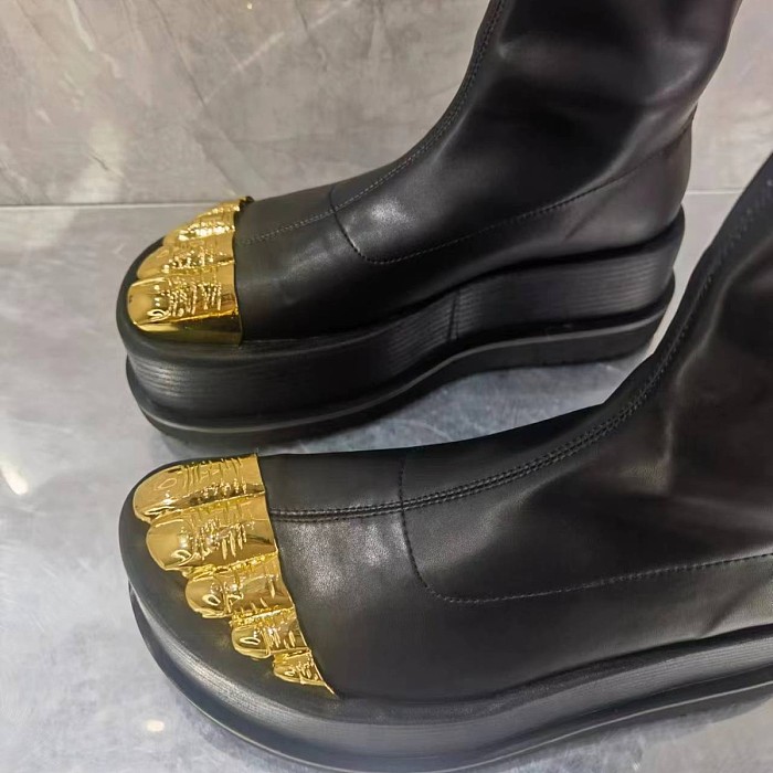 Trompe-l'œil Toe Leather Sock Boots