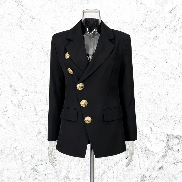 Asymmetrical Gold Button Blazer