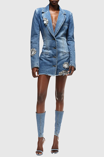 Embellished Cutout Denim Blazer