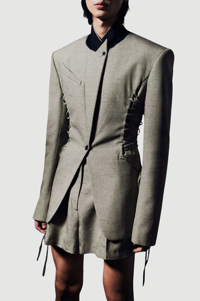 Silhouette Laced Up Tailored Jacket Blazer - Grey