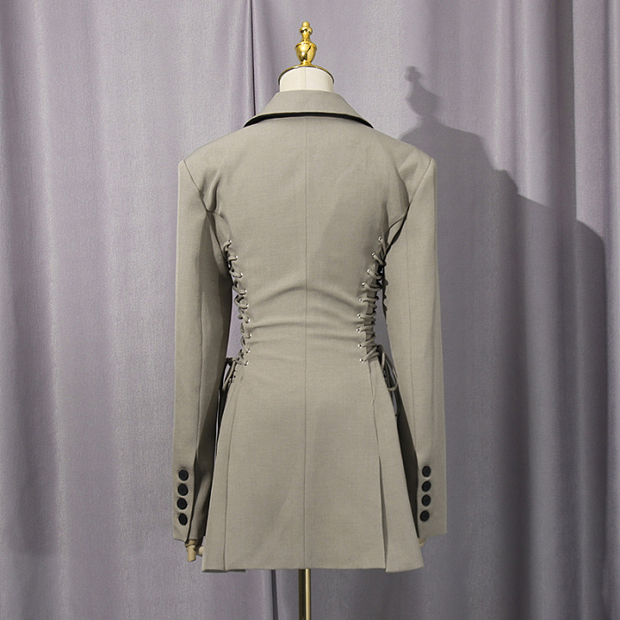 Silhouette Laced Up Tailored Jacket Blazer - Grey