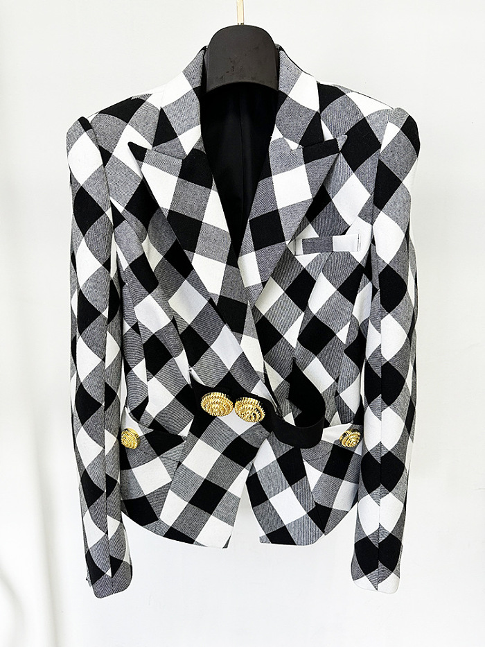 Gingham Button Blazer