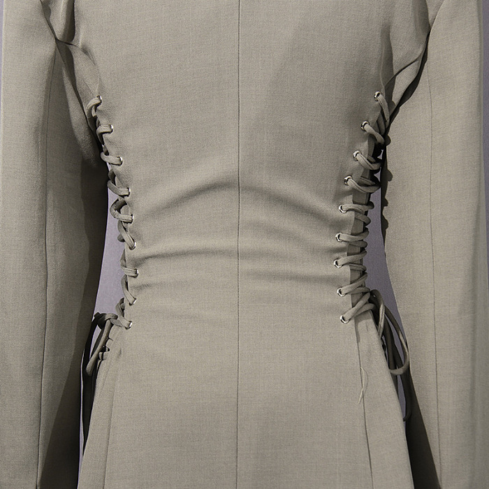 Silhouette Laced Up Tailored Jacket Blazer - Grey