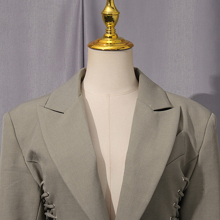 Silhouette Laced Up Tailored Jacket Blazer - Grey