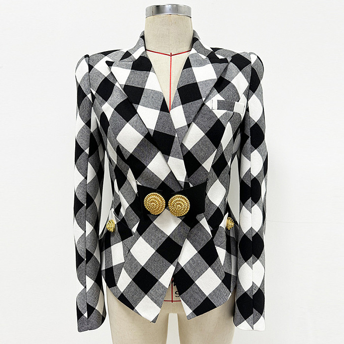 Gingham Button Blazer