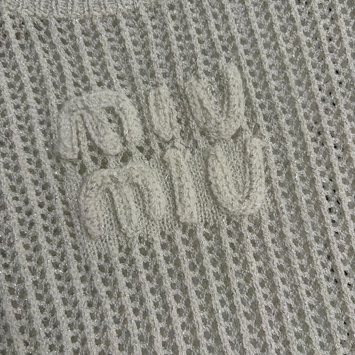 Miu Miu White Open-knit Crewneck Sweater