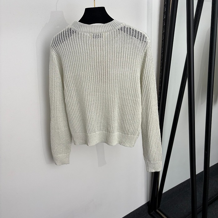 Miu Miu White Open-knit Crewneck Sweater