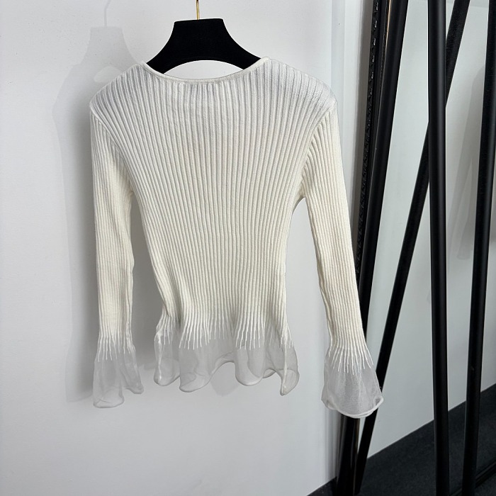 Miu Miu White Ribbed Knit Long-sleeve Top