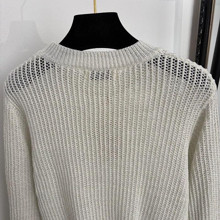 Miu Miu White Open-knit Crewneck Sweater