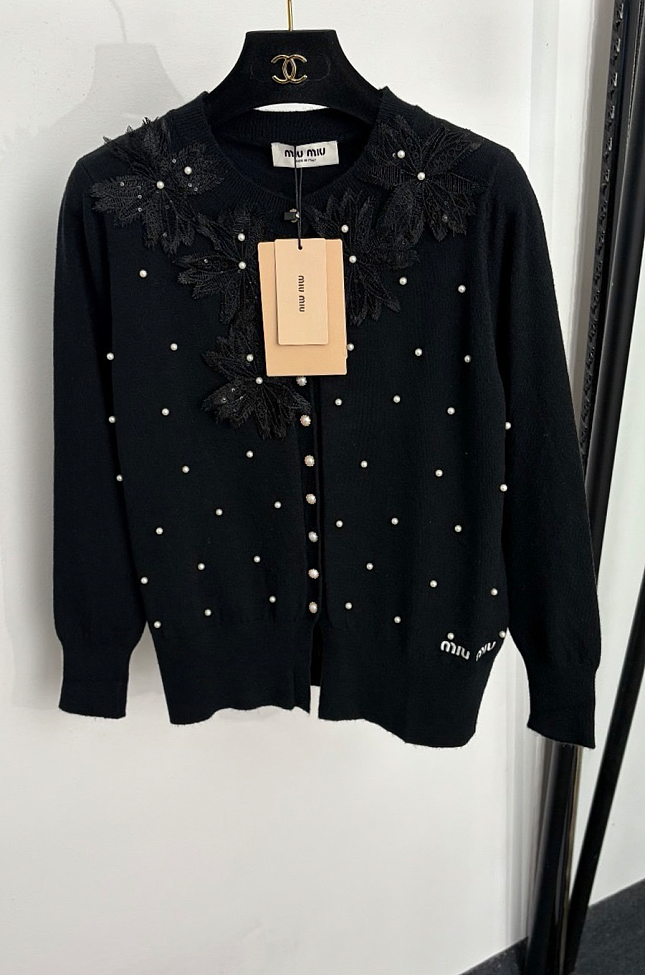 Black Cashmere Embroidered Cardigan