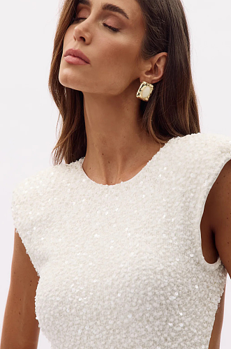 White Sequined Backless Gown Dress