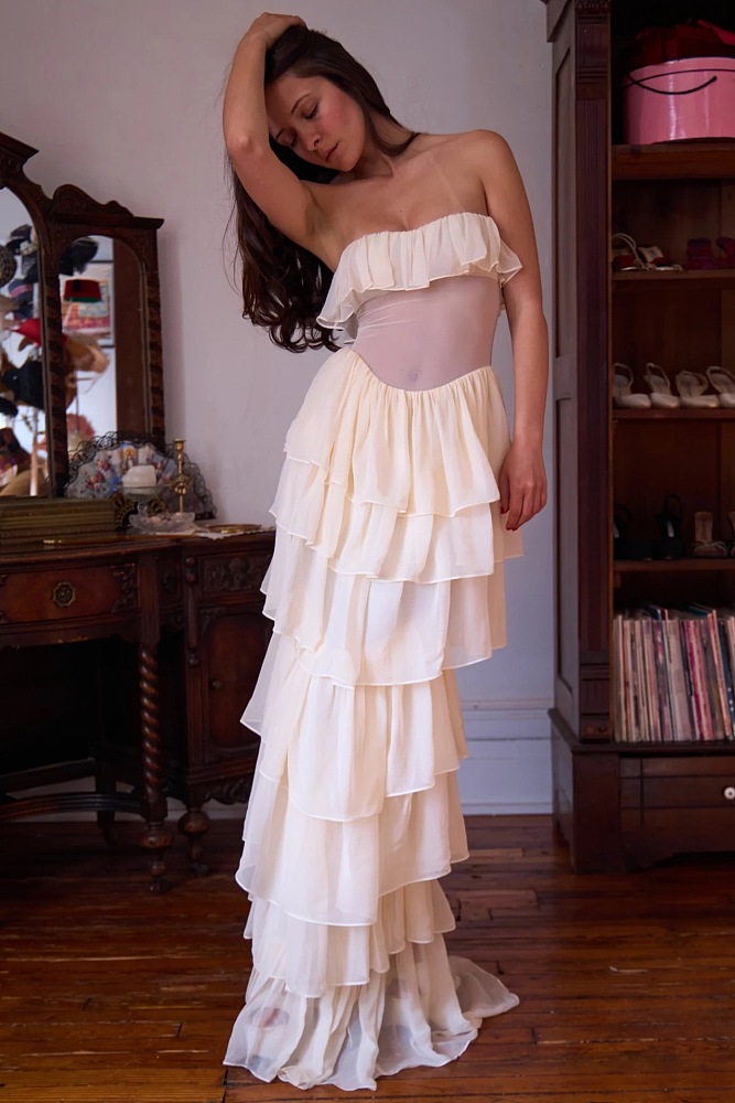 Ivory-colored Corset Maxi Dress