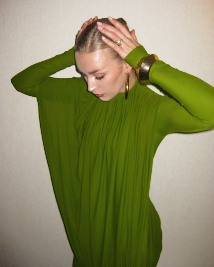 Olive Green Long-sleeve Maxi Dress