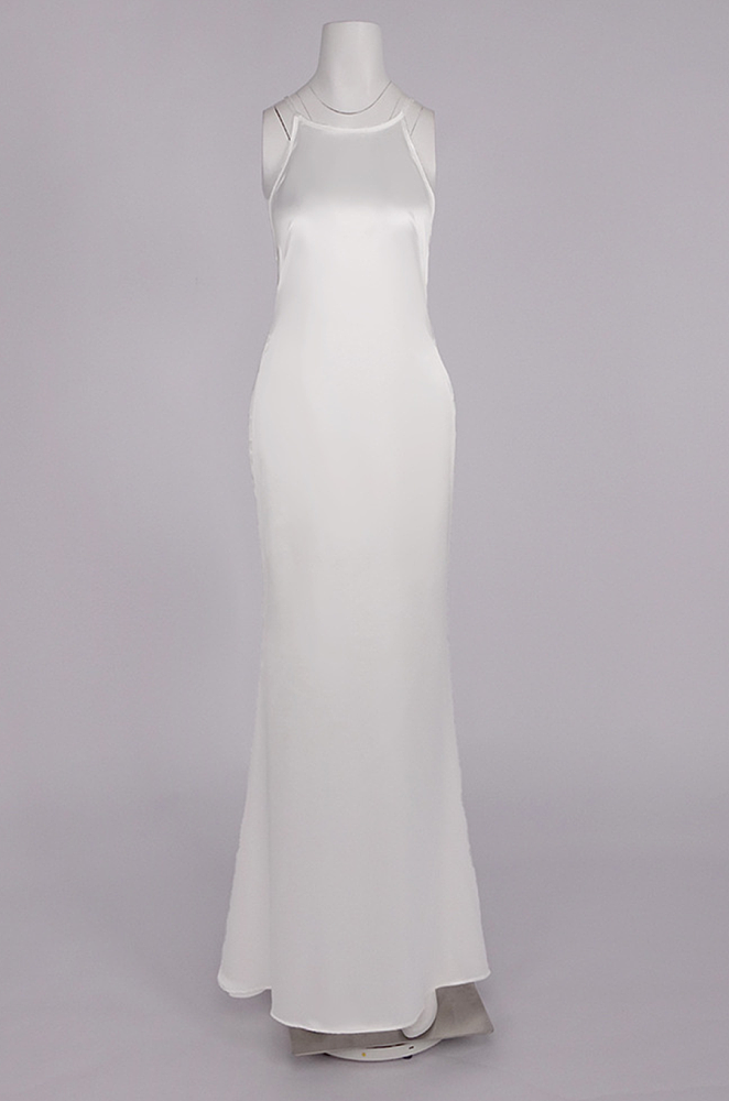 White Satin Halter Maxi Evening Dress
