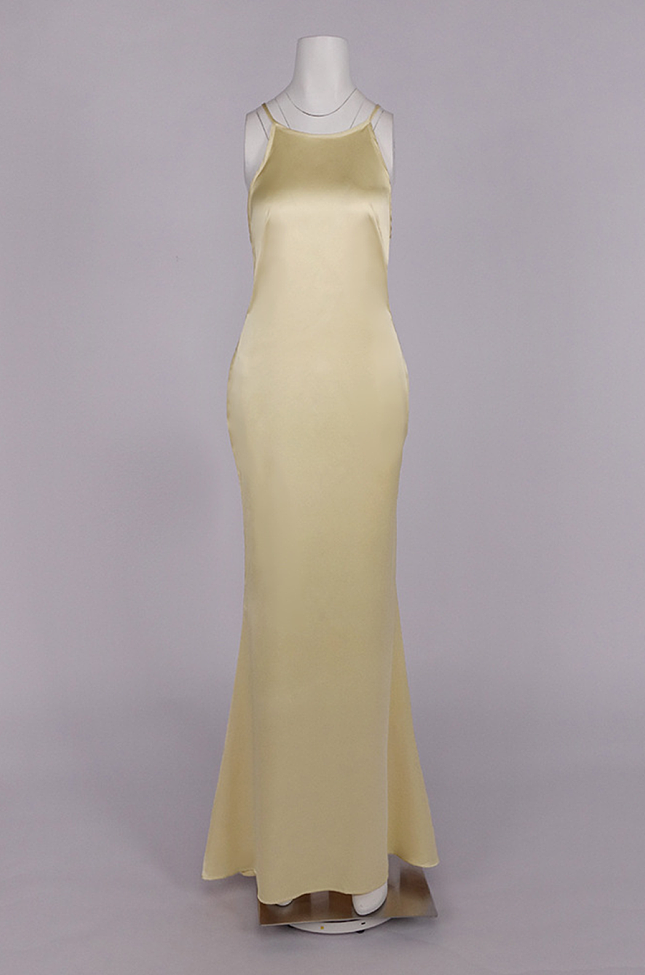 Gold Satin Halter Maxi Evening Dress