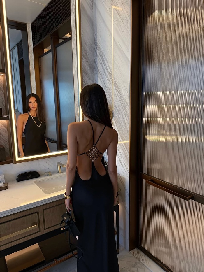 Black Satin Halter Maxi Evening Dress