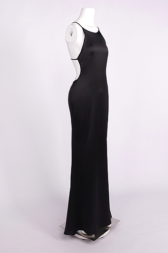 Black Satin Halter Maxi Evening Dress