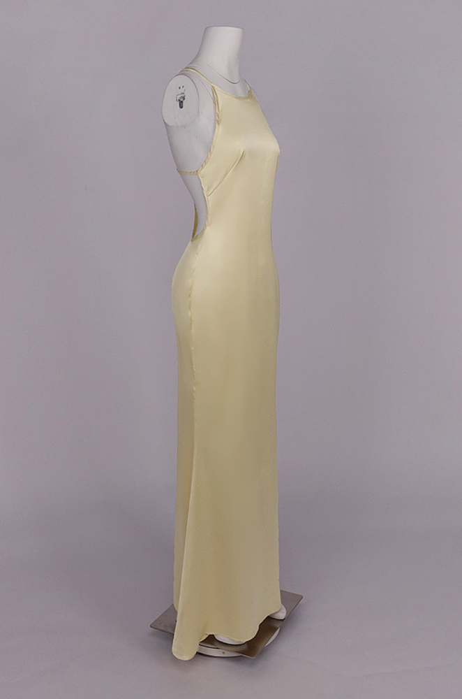 Gold Satin Halter Maxi Evening Dress