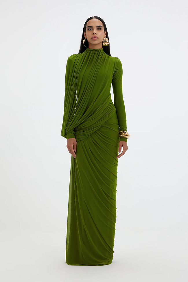 Olive Green Long-sleeve Maxi Dress