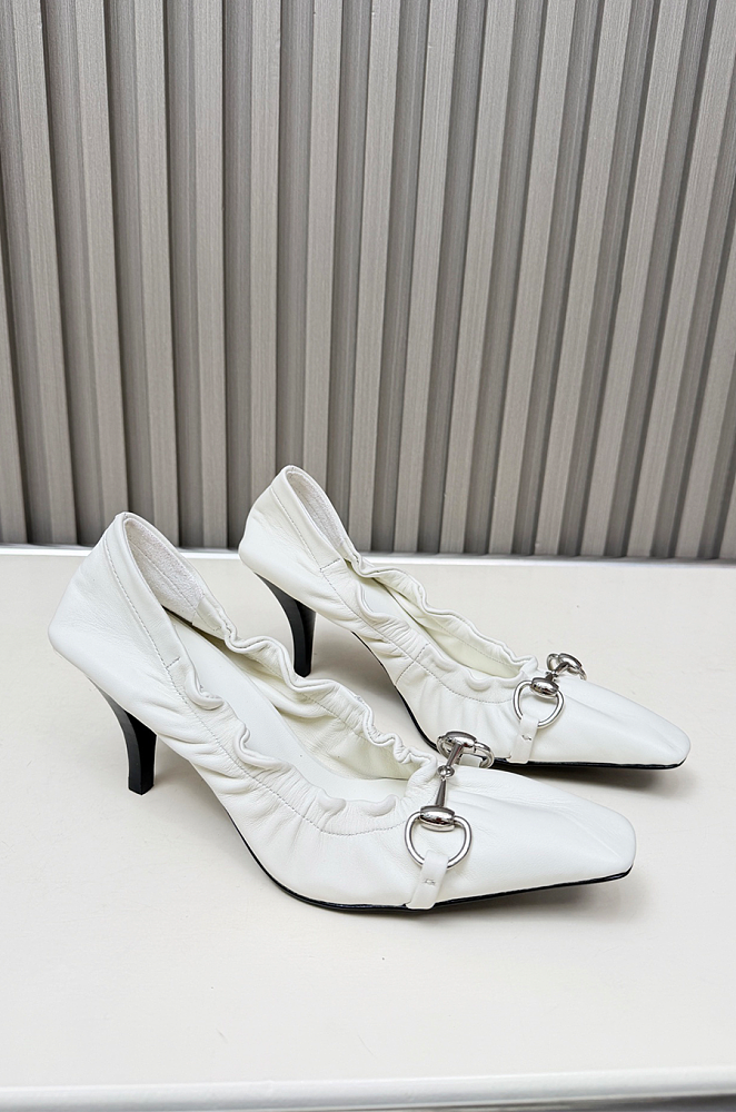 Vittoria 75 Horsebit-embellished Lambskin Pumps White