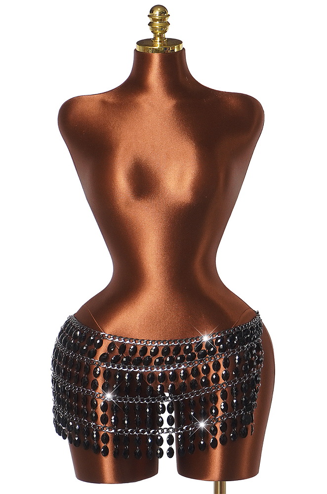 Sparkle Season Jeweled Chain Strap Halter Top Waist Chain in Black