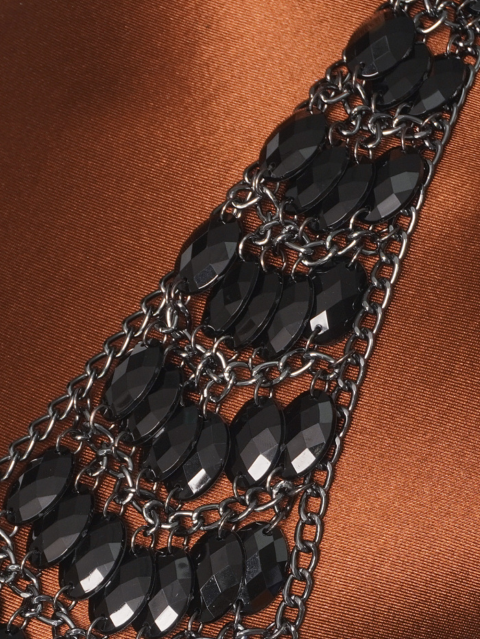 Sparkle Season Jeweled Chain Strap Halter Top Waist Chain in Black