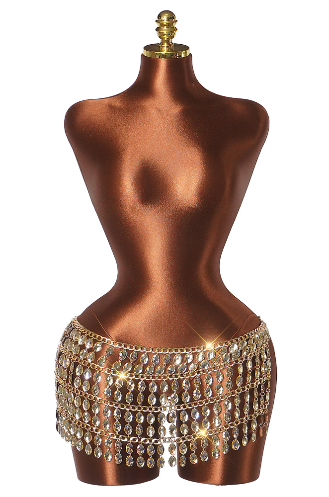 Sparkle Season Jeweled Chain Strap Halter Top & Waist Chain in Gold