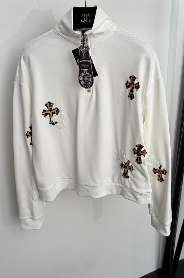 Chrome Hearts Leopard Cross Patch Half Zip Sweatshirt