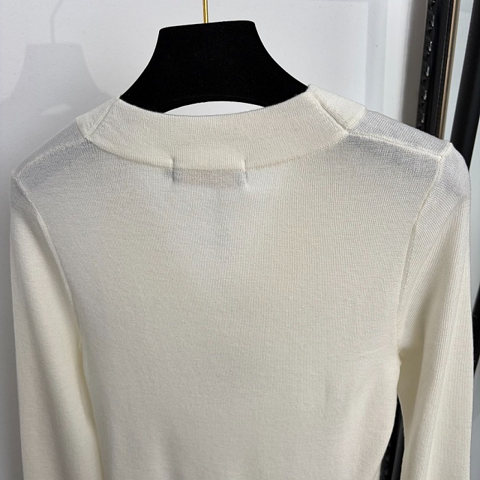 Ivory Short-sleeve V-neck Knit Sweater