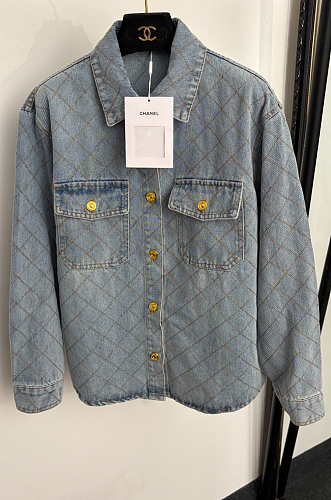 Diamond-quilted Denim Jacket