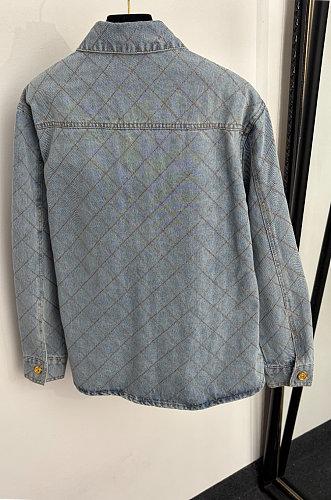 Diamond-quilted Denim Jacket