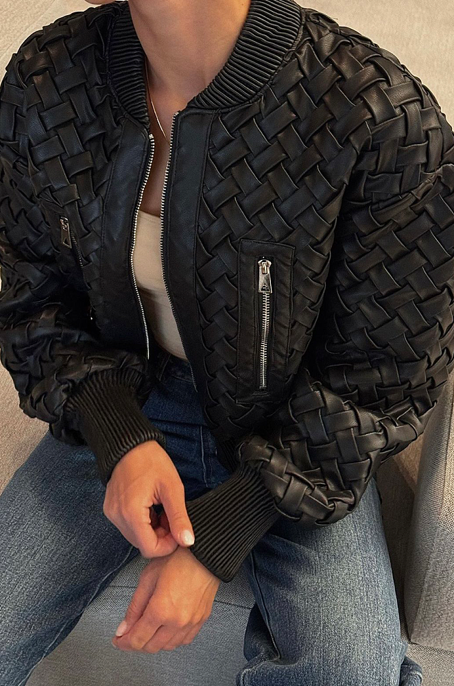 Crop Faux Leather Bomber Jacket