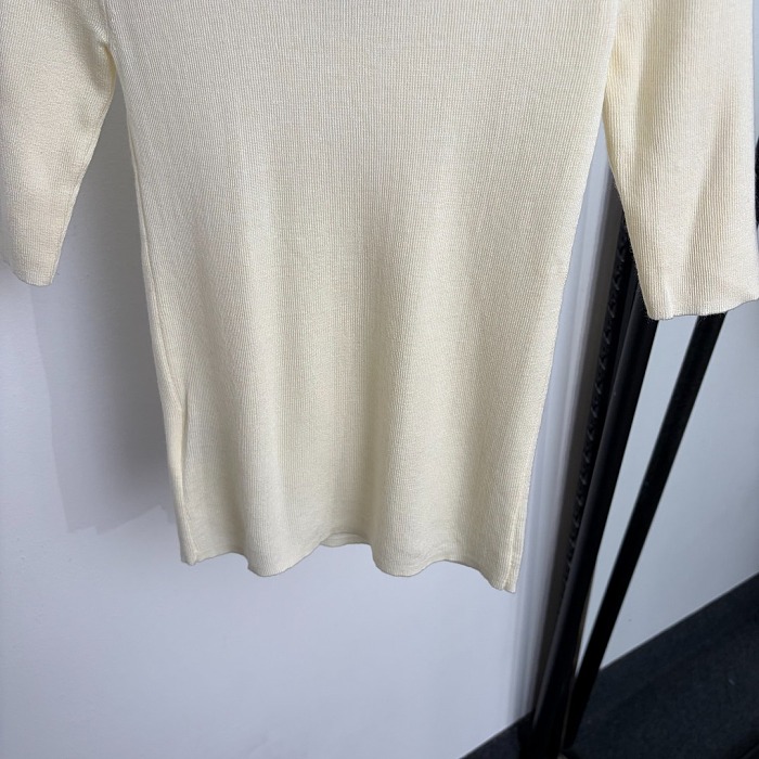 Ivory Short-sleeve Mock-neck Knit Sweater