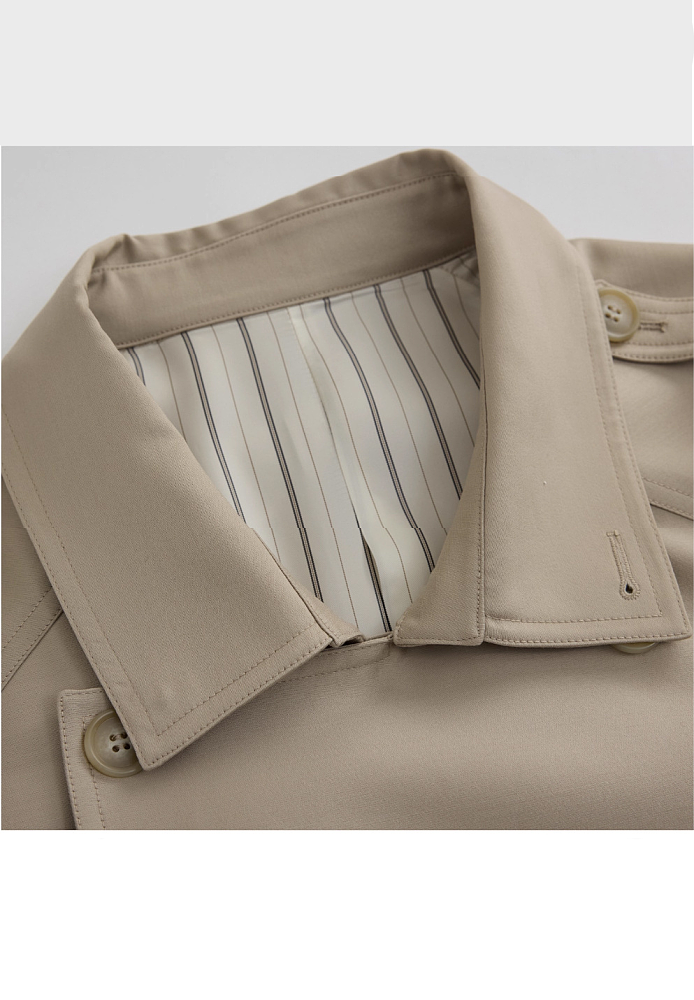 Short Beige Belted Trench Jacket
