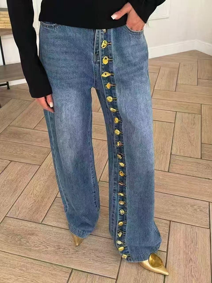 Denim Asymmetric Button Pants