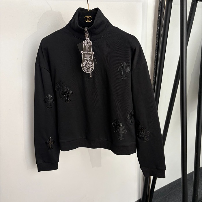 Chrome Hearts Leopard Cross Patch Half Zip Sweatshirt