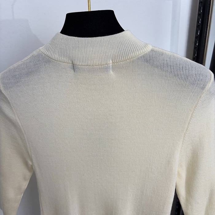 Ivory Short-sleeve Mock-neck Knit Sweater